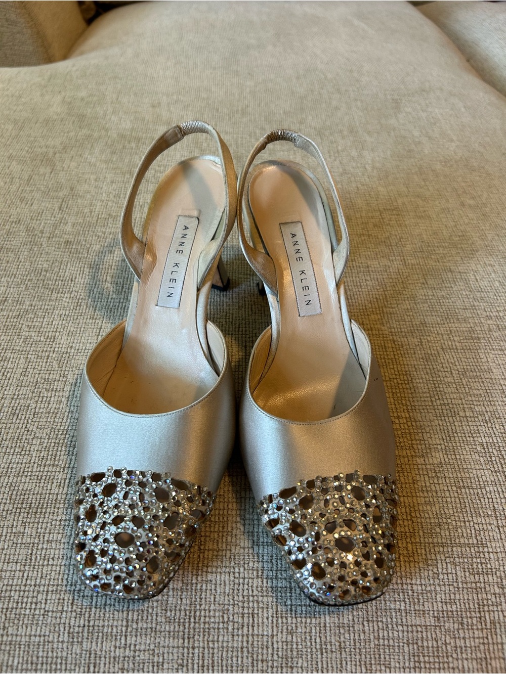 Anne Klein Silver Crystal-Embellished Slingback Heels
